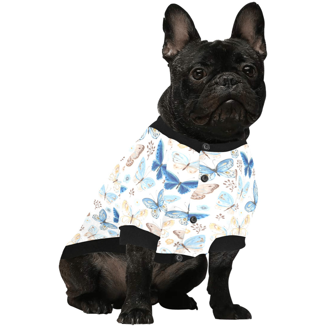 blue butterfly pattern All Over Print Pet Dog Round Neck Fuzzy Shirt