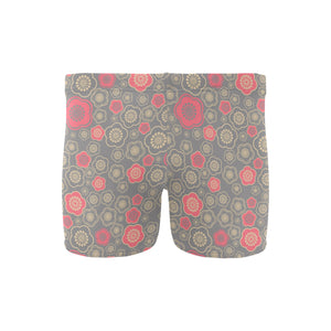 Red gold Sakura cherry blossom gray background Men's Swimming Trunks