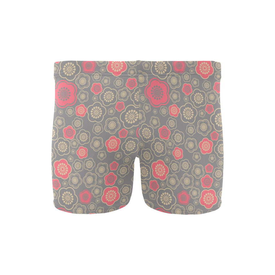 Red gold Sakura cherry blossom gray background Men's Swimming Trunks