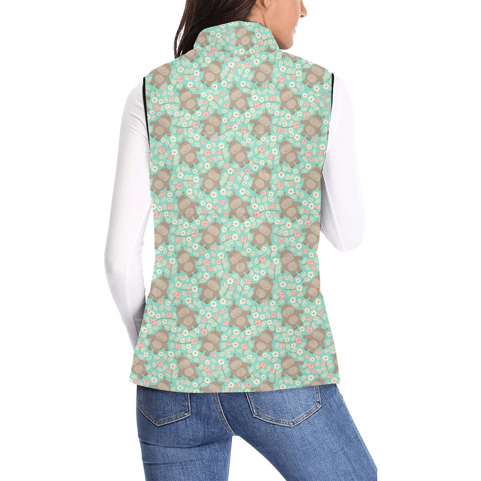 Hippopotamus Pattern Print Design 02 Women's Padded Vest