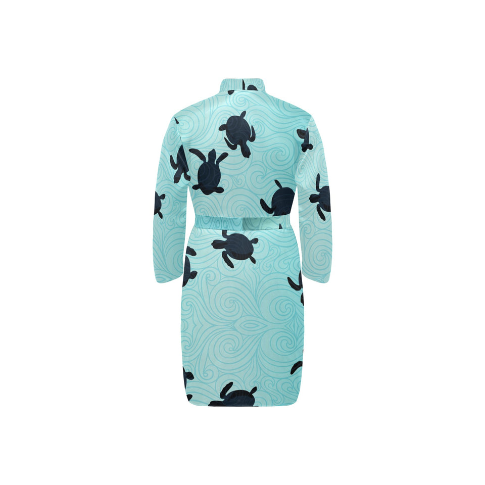 Sea turtle with blue ocean backgroud Men's Long Sleeve Belted Night Robe
