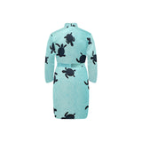 Sea turtle with blue ocean backgroud Men's Long Sleeve Belted Night Robe