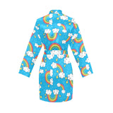 Rainbows Sky Clouds Pattern Women's Long Sleeve Belted Night Robe