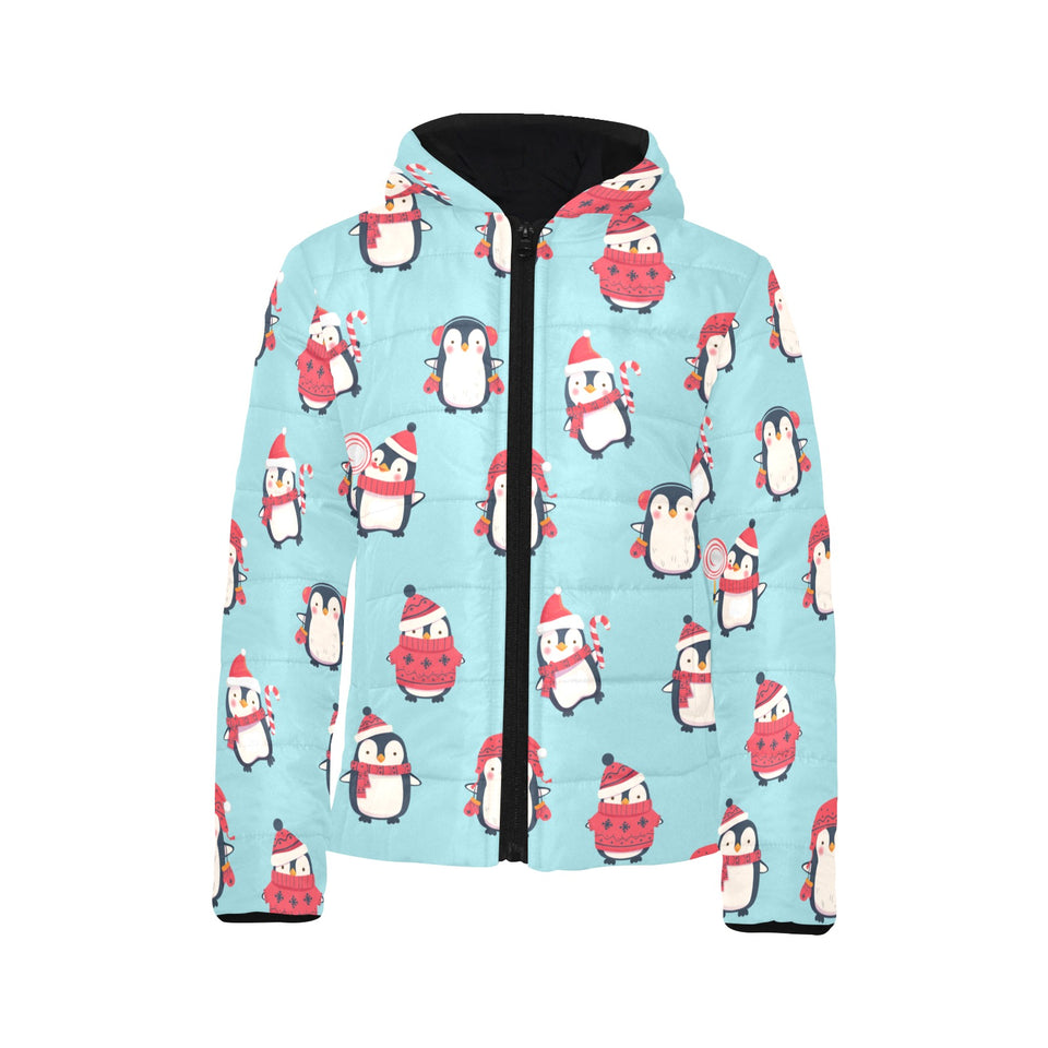 Cute penguin christmas design pattern Kids' Boys' Girls' Padded Hooded Jacket