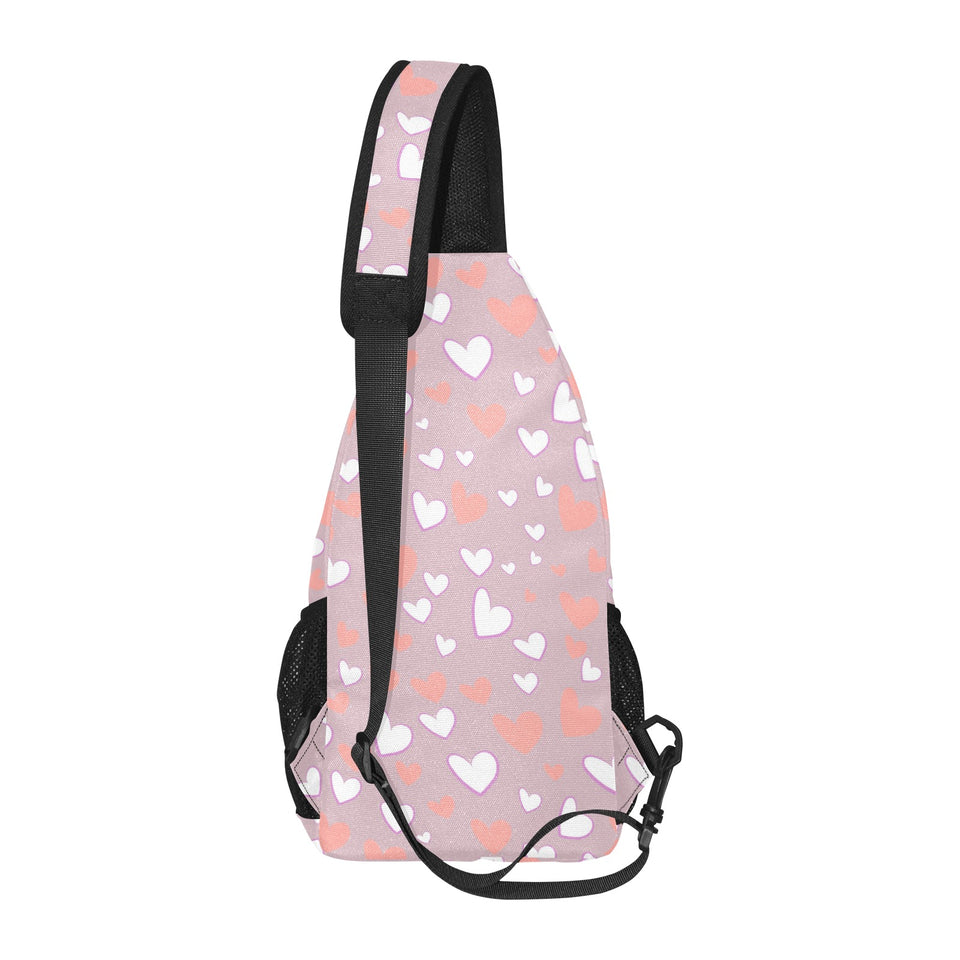 coral white heart pattern All Over Print Chest Bag