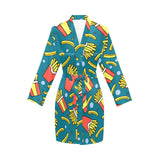 French fries red paper box pattern Women's Long Sleeve Belted Night Robe