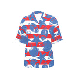 American football ball star stripes pattern Women's All Over Print Hawaiian Shirt