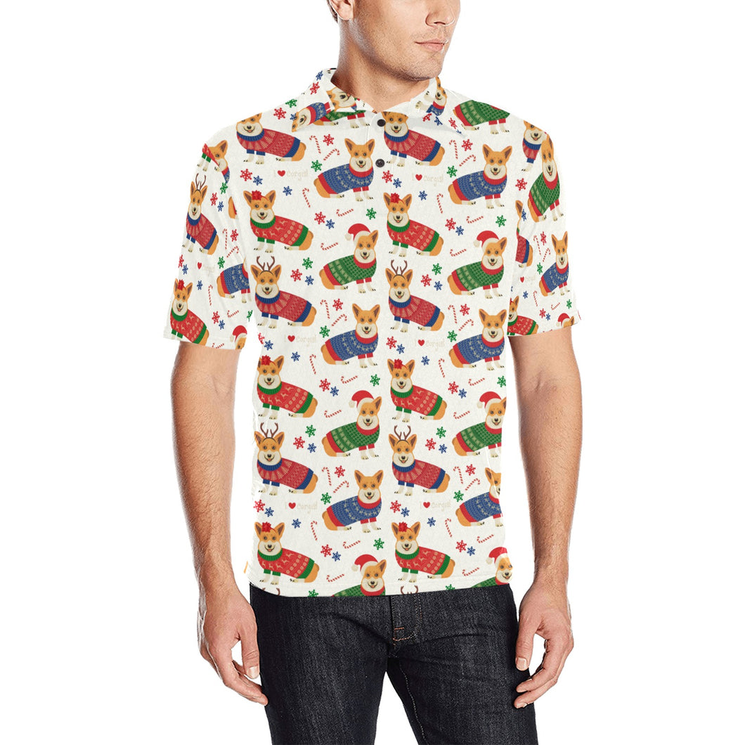 Corgi Christmas Pattern Men's All Over Print Polo Shirt