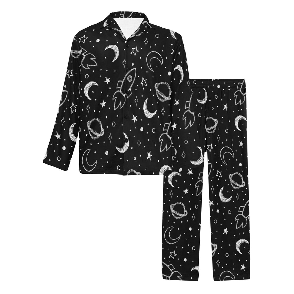 Hand drawn space rocket star planet Men's Long Pajama Set