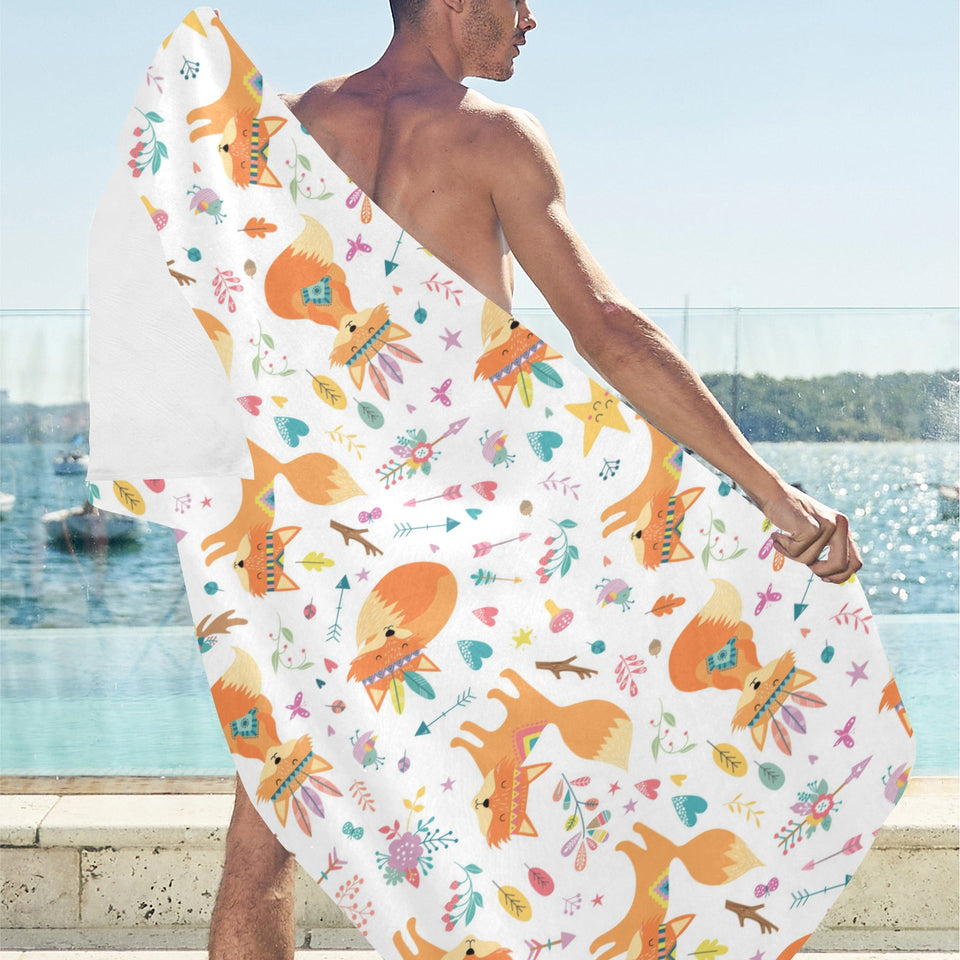 cute tribal fox pattern Beach Towel