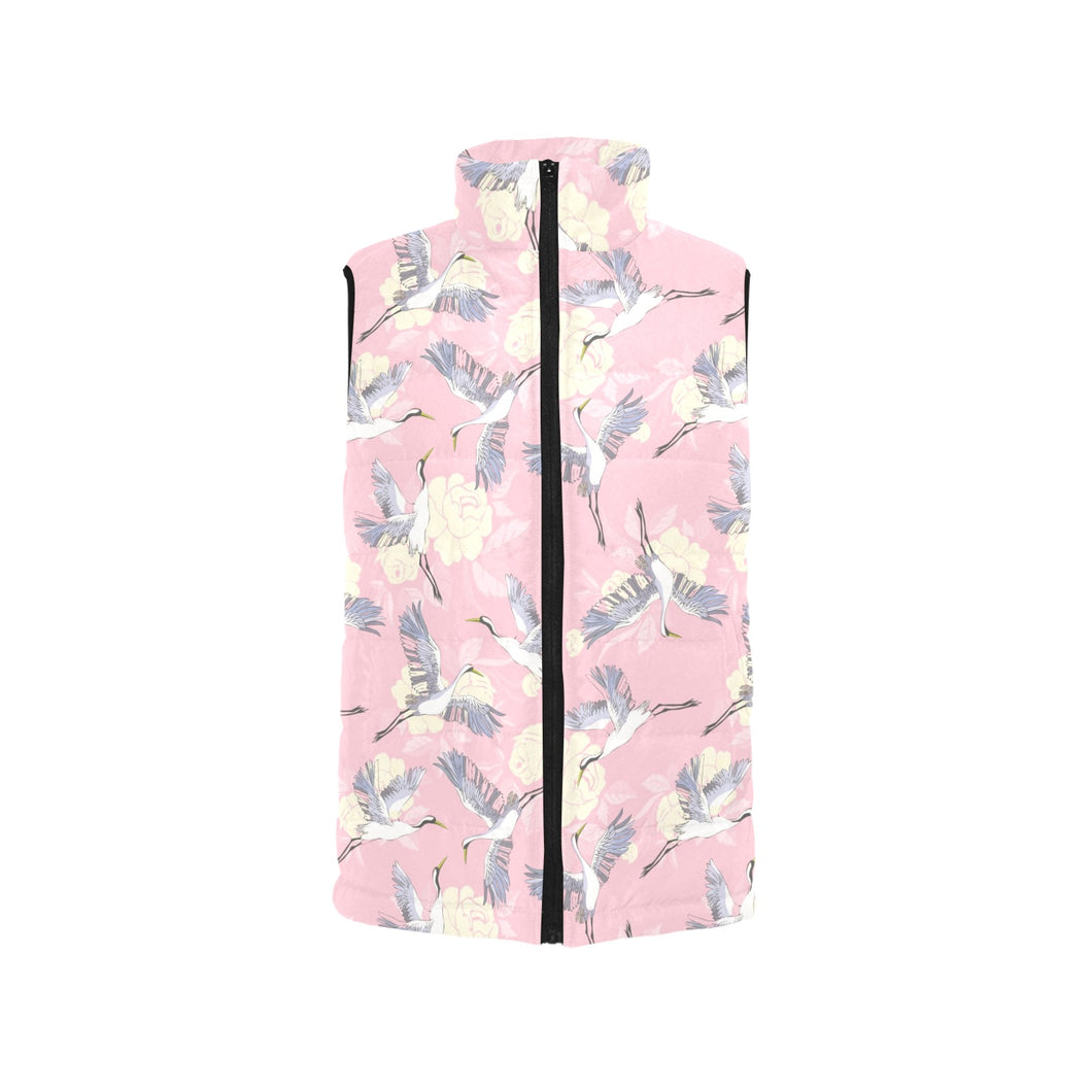 Japanese crane rose pattern Men's Padded Vest