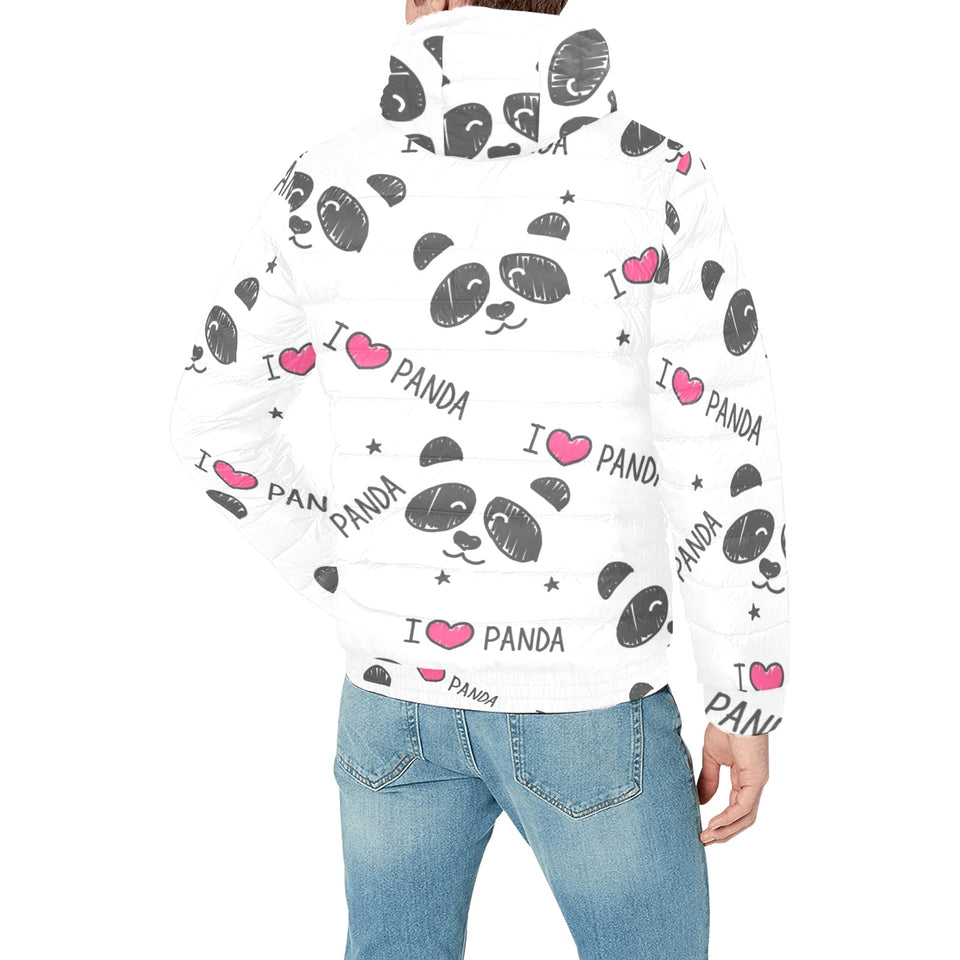 Hand Drawn faces of pandas pattern Men's Padded Hooded Jacket