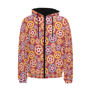 Gear Pattern Print Design 04 Men's Padded Hooded Jacket