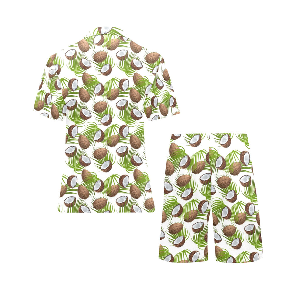 Coconut Pattern Print Design 04 Men's V-Neck Short Pajama Set