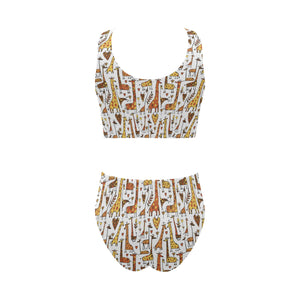 Giraffe Pattern Print Design 04 Chest Bowknot High Waisted Bikini Swimsuit