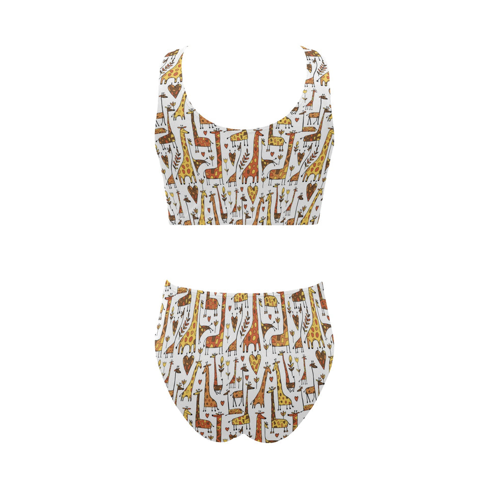 Giraffe Pattern Print Design 04 Chest Bowknot High Waisted Bikini Swimsuit