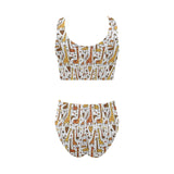 Giraffe Pattern Print Design 04 Chest Bowknot High Waisted Bikini Swimsuit