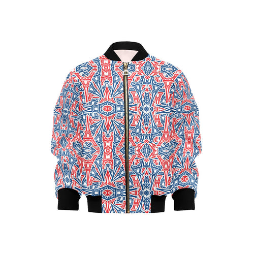 Blue Red Eiffel Tower Pattern Print Design 02 Kids' Boys' Girls' Bomber Jacket