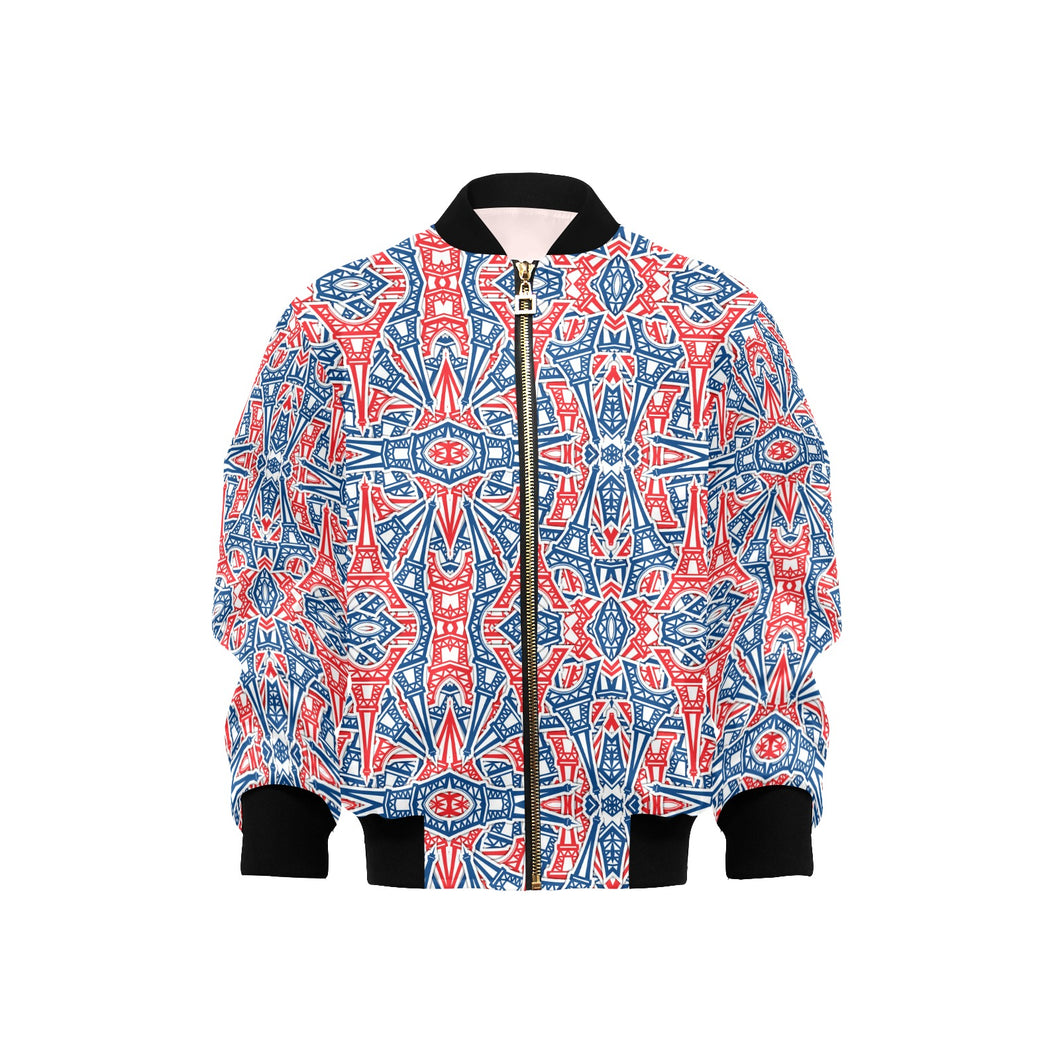 Blue Red Eiffel Tower Pattern Print Design 02 Kids' Boys' Girls' Bomber Jacket