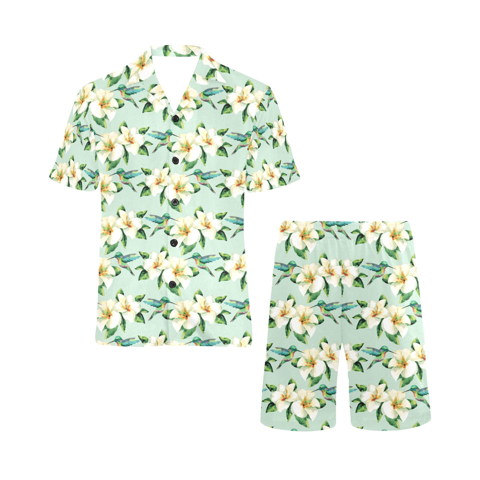 Hummingbird Pattern Print Design 01 Men's V-Neck Short Pajama Set