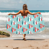 Red White sailboat wave background Beach Towel