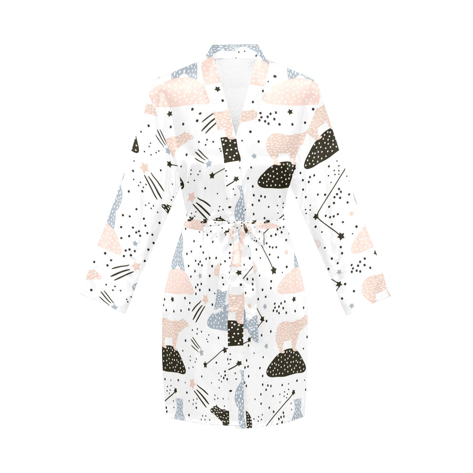 Polar bears star poka dot pattern Women's Long Sleeve Belted Night Robe