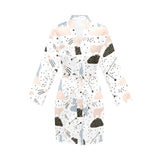 Polar bears star poka dot pattern Women's Long Sleeve Belted Night Robe