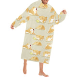 Cute fat shiba inu dog pattern Blanket Robe with Sleeves