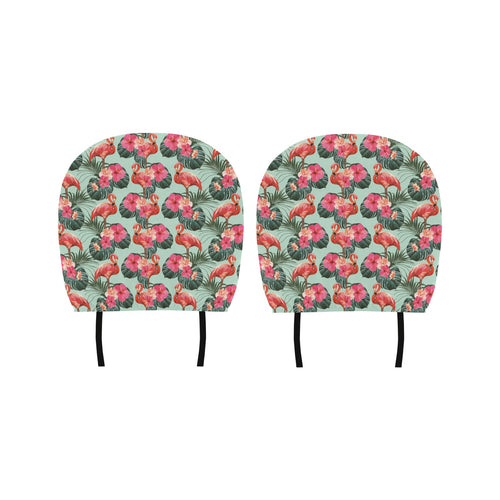 Beautiful flamingo tropical palm leaves hibiscus p Car Headrest Cover