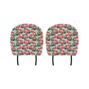 Beautiful flamingo tropical palm leaves hibiscus p Car Headrest Cover