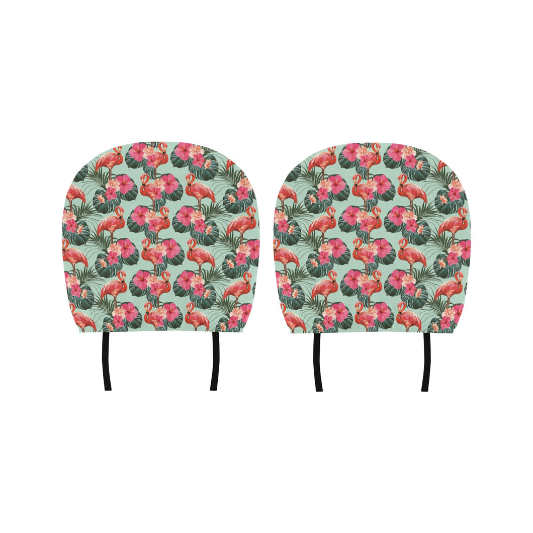 Beautiful flamingo tropical palm leaves hibiscus p Car Headrest Cover
