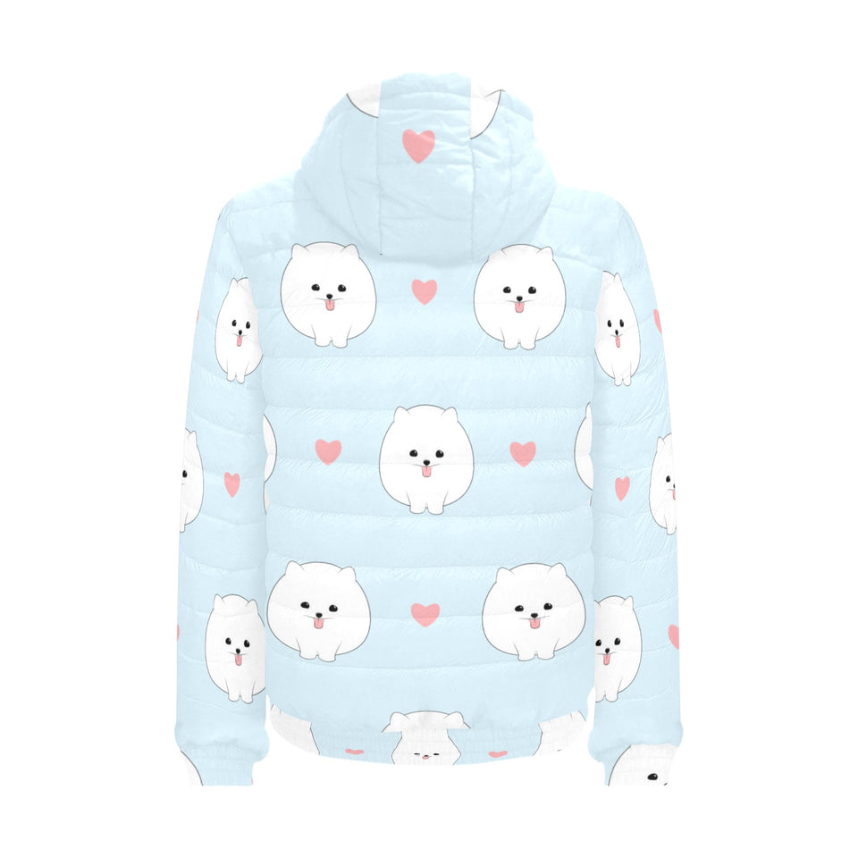 White cute pomeranian pattern Men's Padded Hooded Jacket