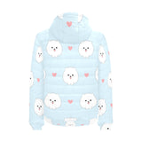 White cute pomeranian pattern Men's Padded Hooded Jacket