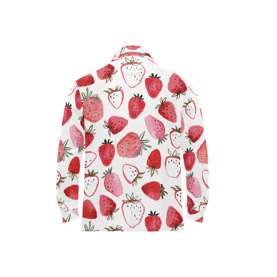 watercolor hand drawn beautiful strawberry pattern Men's Long Sleeve Polo Shirt