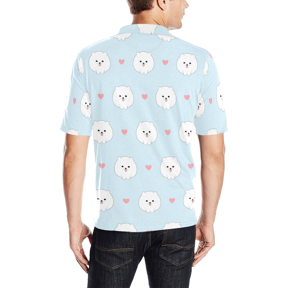 White cute pomeranian pattern Men's All Over Print Polo Shirt