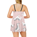 Cute zebra pattern Chest Sexy Pleated Two Piece Swim Dress