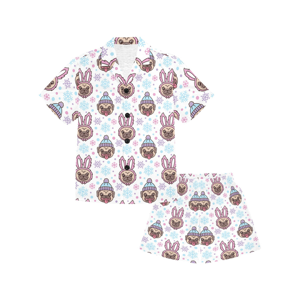 Cute pug hat rabbit costume pattern Kids' Boys' Girls' V-Neck Short Pajama Set
