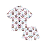 Cute pug hat rabbit costume pattern Kids' Boys' Girls' V-Neck Short Pajama Set