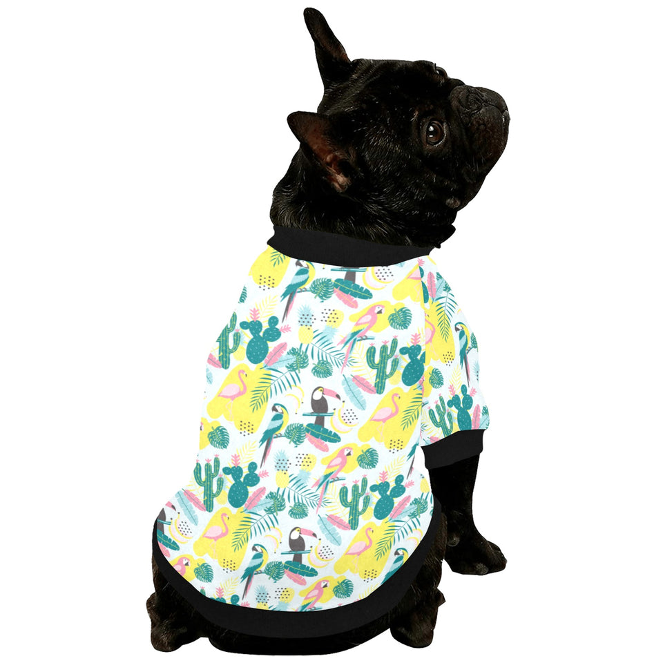 Cute parrot toucan flamingo cactus exotic leaves p All Over Print Pet Dog Round Neck Fuzzy Shirt