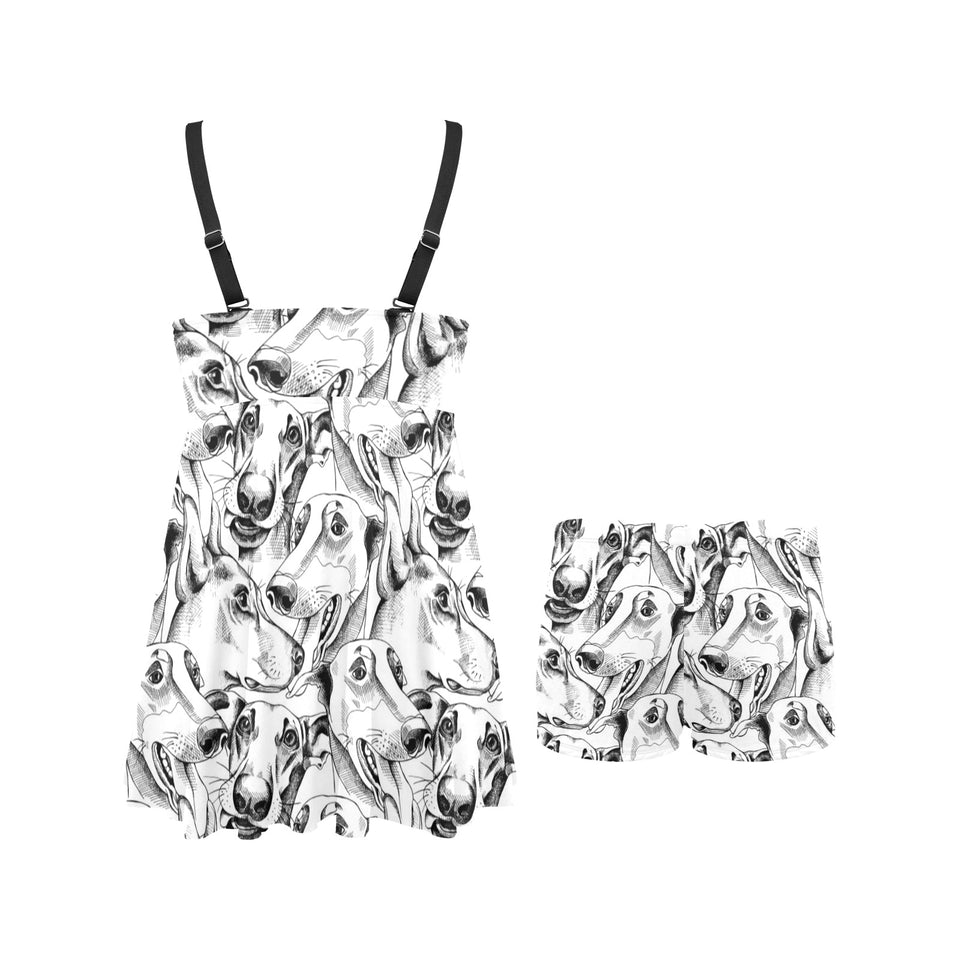 Greyhound Pattern Print Design 01 Chest Sexy Pleated Two Piece Swim Dress