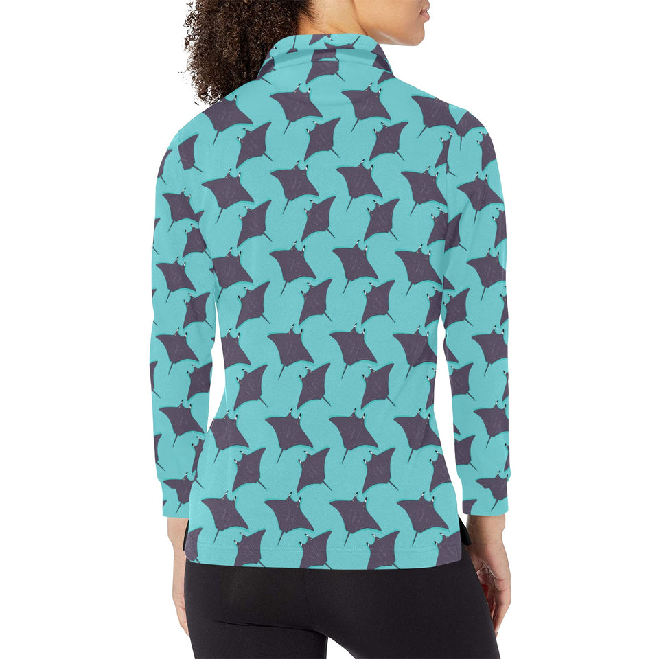 Stingray Pattern Print Design 02 Women's Long Sleeve Polo Shirt