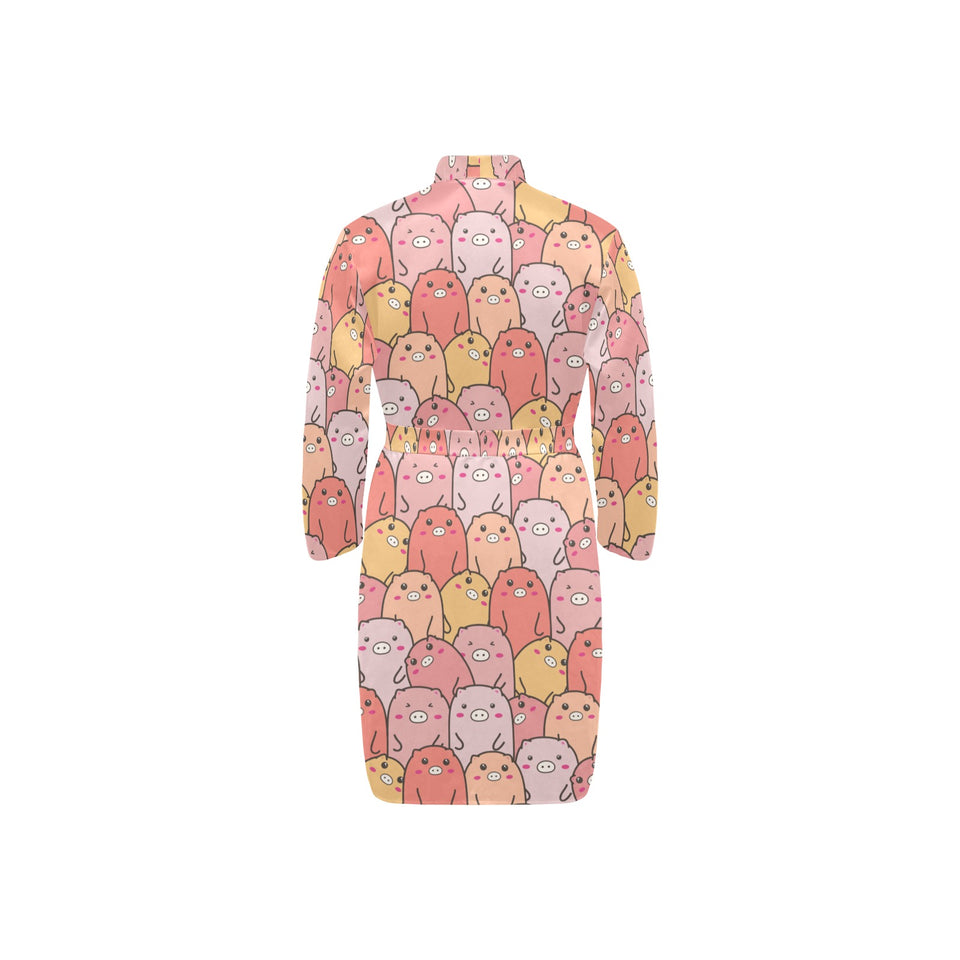 Pig Pattern Print Design 04 Men's Long Sleeve Belted Night Robe