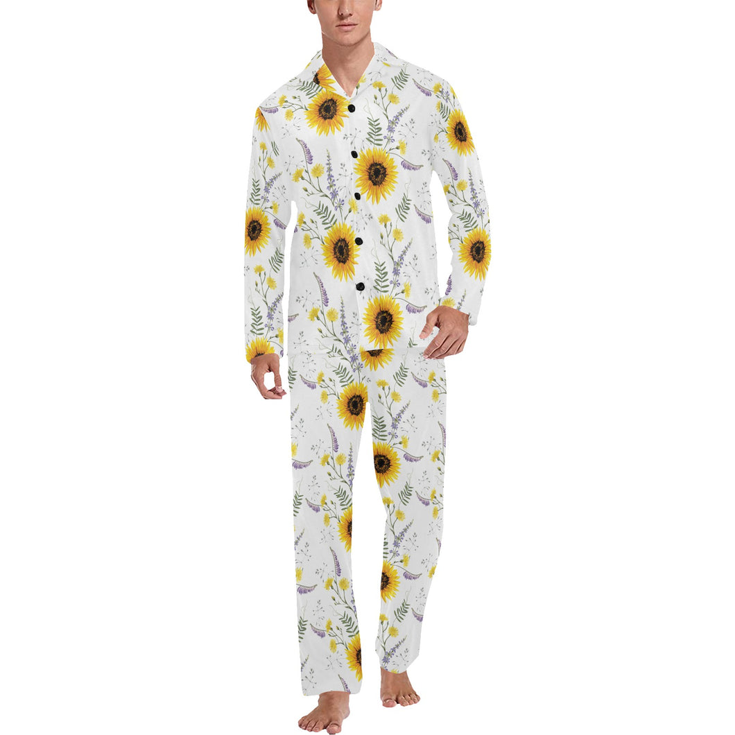 beautiful sunflowers pattern Men's Long Pajama Set