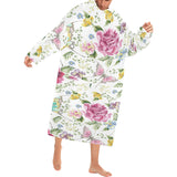Hand drawn butterfly rose Blanket Robe with Sleeves