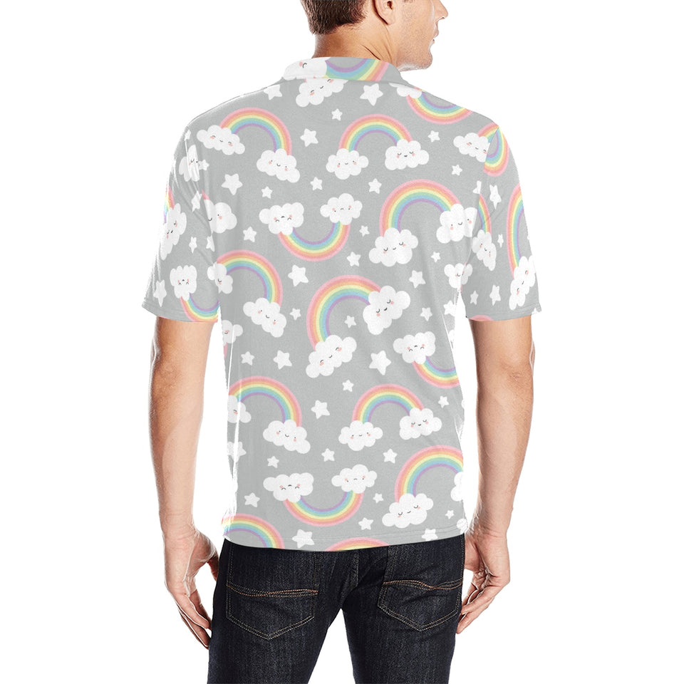 Cute rainbow clound star pattern Men's All Over Print Polo Shirt