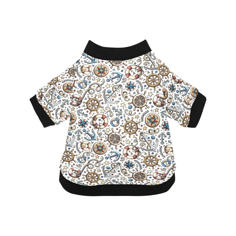 Cute nautical steering wheel anchor pattern All Over Print Pet Dog Round Neck Fuzzy Shirt