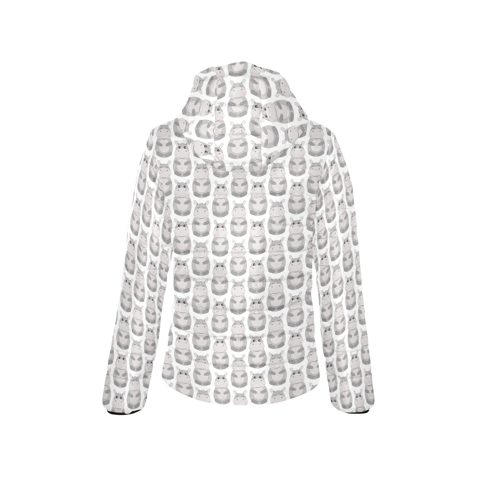 Hippopotamus Pattern Print Design 05 Women's Padded Hooded Jacket