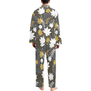 Beautiful gold autumn maple leaf pattern Men's Long Pajama Set