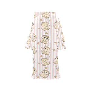 cute owl leaf Blanket Robe with Sleeves