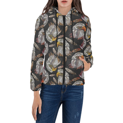 Eagle Pattern Print Design 05 Women's Padded Hooded Jacket